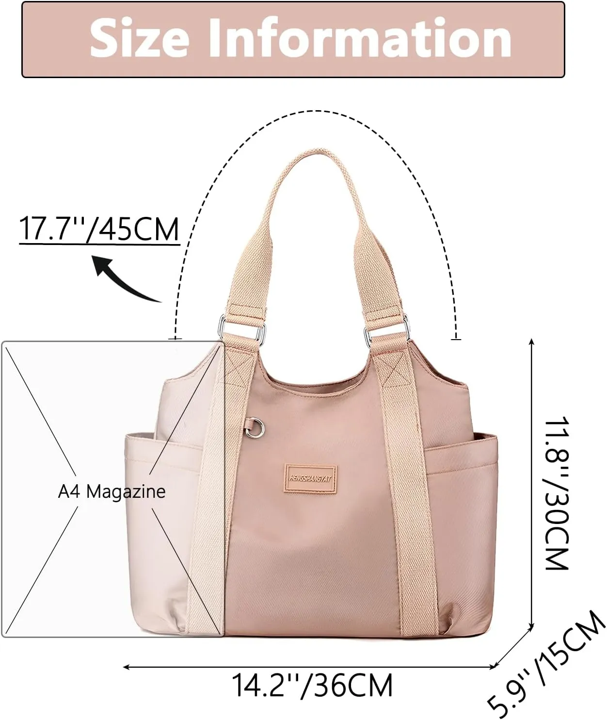 VODIU Nylon Tote Bag for Women Work Shoulder Handbags with Pockets, Everyday Purses for Women Waterproof Hand-bag with Zipper