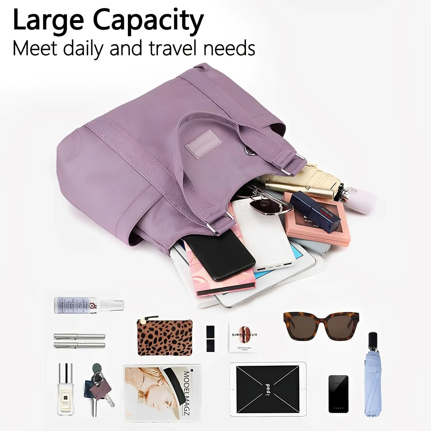 VODIU Nylon Tote Bag for Women Work Shoulder Handbags with Pockets, Everyday Purses for Women Waterproof Hand-bag with Zipper