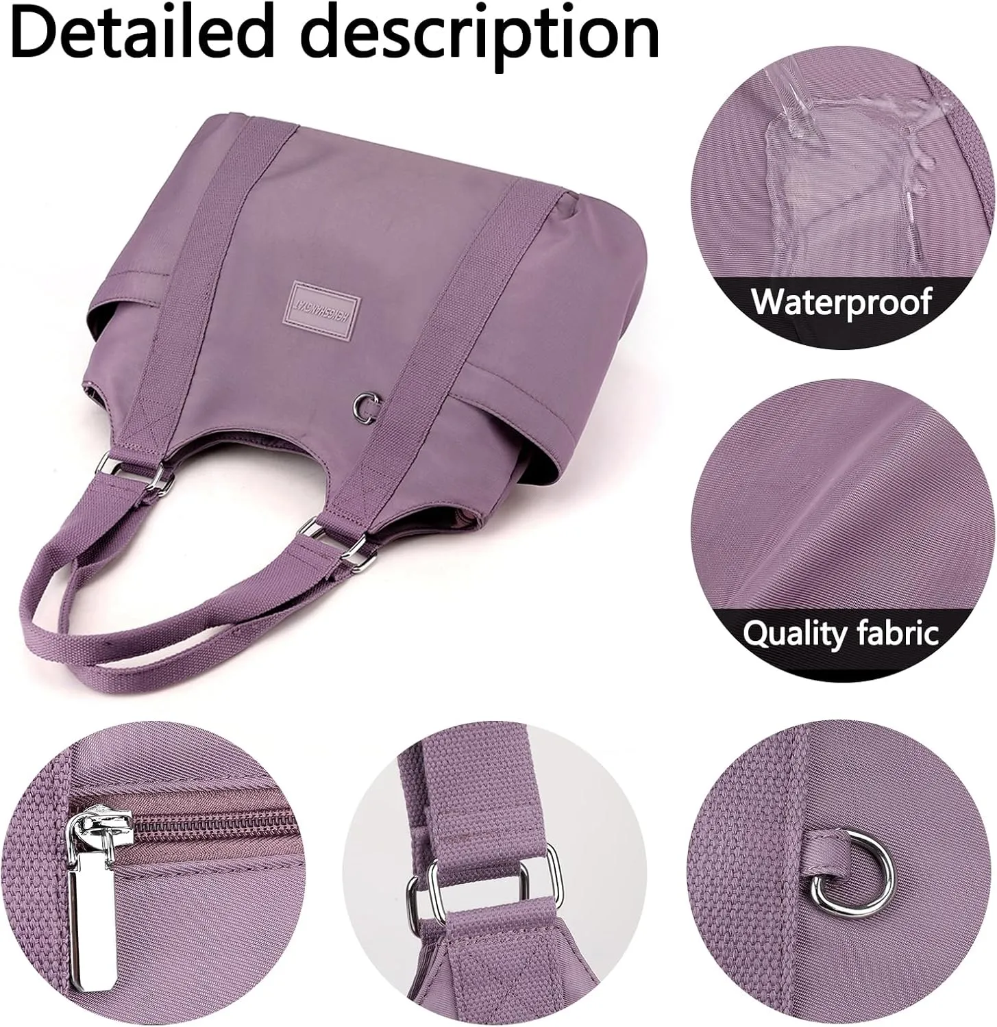 VODIU Nylon Tote Bag for Women Work Shoulder Handbags with Pockets, Everyday Purses for Women Waterproof Hand-bag with Zipper