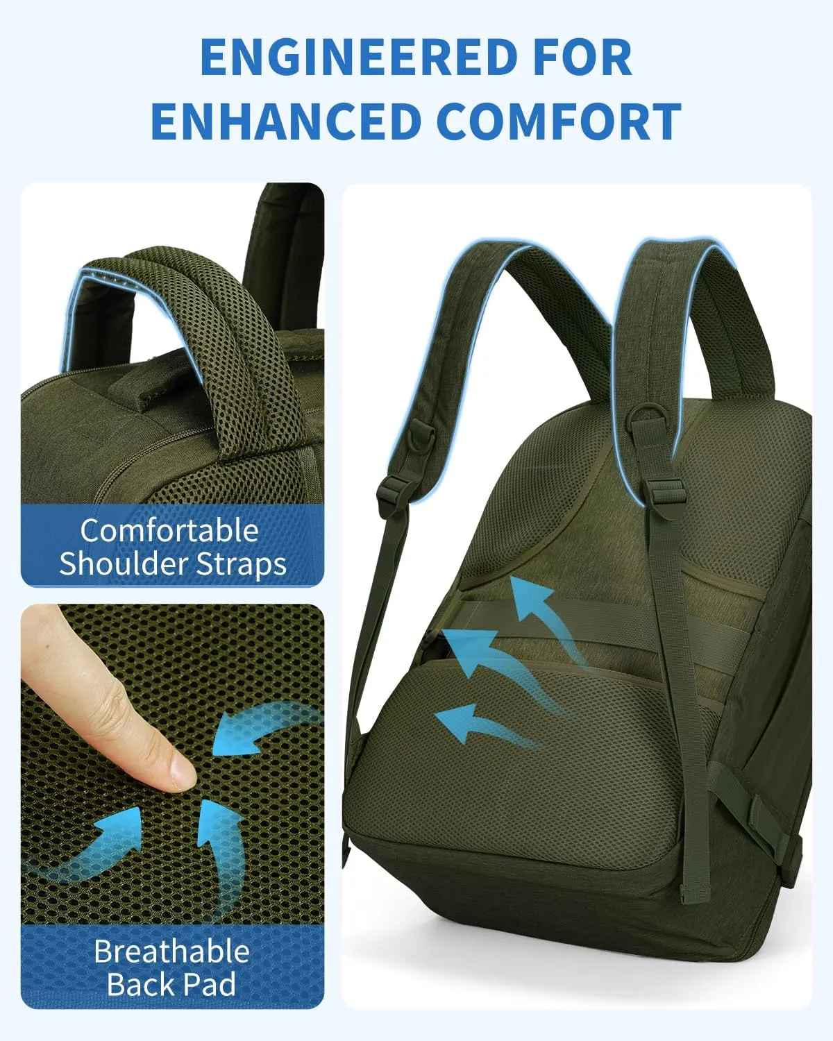WANDF Travel Backpack For Spirit Airlines Personal Item Bag 18x14x8 with Wet Pocket, 17 Inch Laptop Backpack for Men Women（Dark Green）