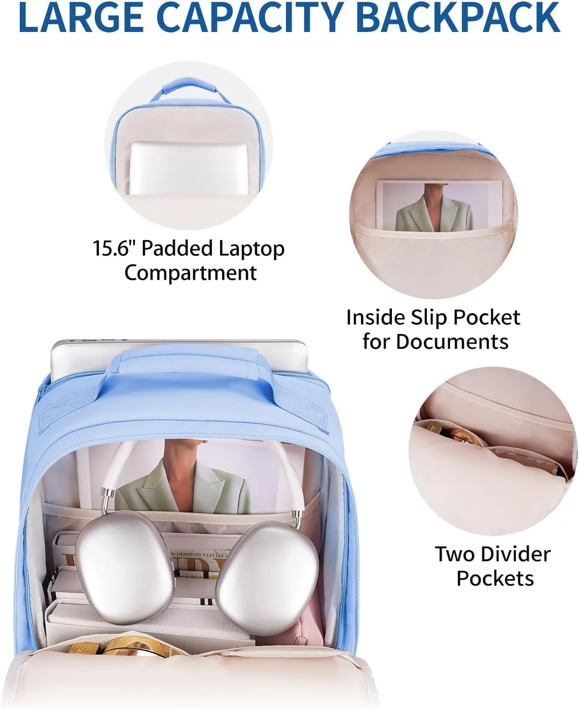 WANDF Travel Laptop Backpack for Women Men, 15.6 Inch laptop Bag College Backpack with USB Port, 18x14x8 Personal Item Bag
