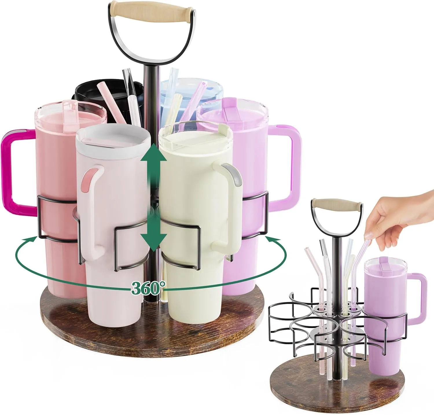 Water Bottle Organizer for Stanley 40 oz Tumbler with Handle, Straw Holder, Adjustable Height, 360° Rotatable Organizer for Stanley Cup Accessories, Kitchen Organizers and Storage