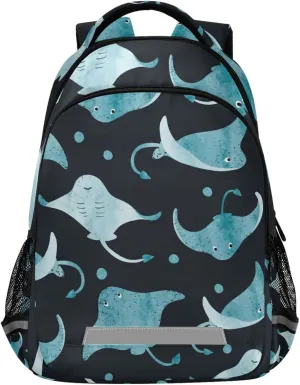 Watercolor Stingray Fish Backpack Lightweight Travel School Backpack Laptop Notebook Tablet School Bag with Reflective Stripes