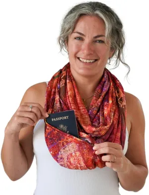 WAYPOINT GOODS Infinity Travel Scarf Hidden Zipper Pocket for Women Airplane - Lightweight Cotton Bamboo - Travel Essentials