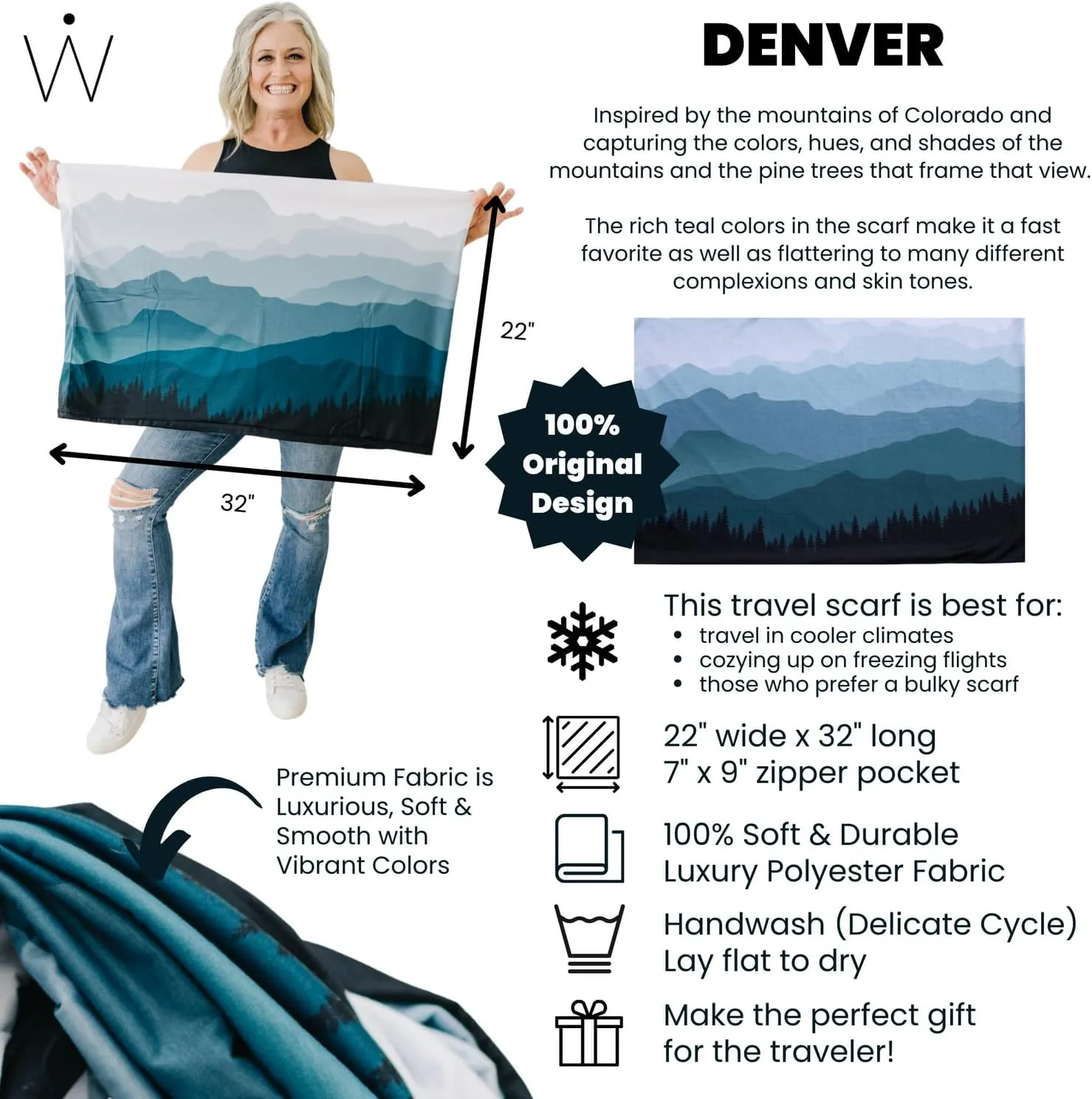WAYPOINT GOODS Infinity Travel Scarf Hidden Zipper Pocket for Women Airplane - Lightweight Cotton Bamboo - Travel Essentials