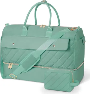 Wedama Weekender Bags for Women, Large Travel Duffel Bag with Shoe Compartment, Carry on Overnight Bag with Toiletry Makeup Bag, Gym Duffel Bag for Travel Gym Camping Hospital, Cyan Green
