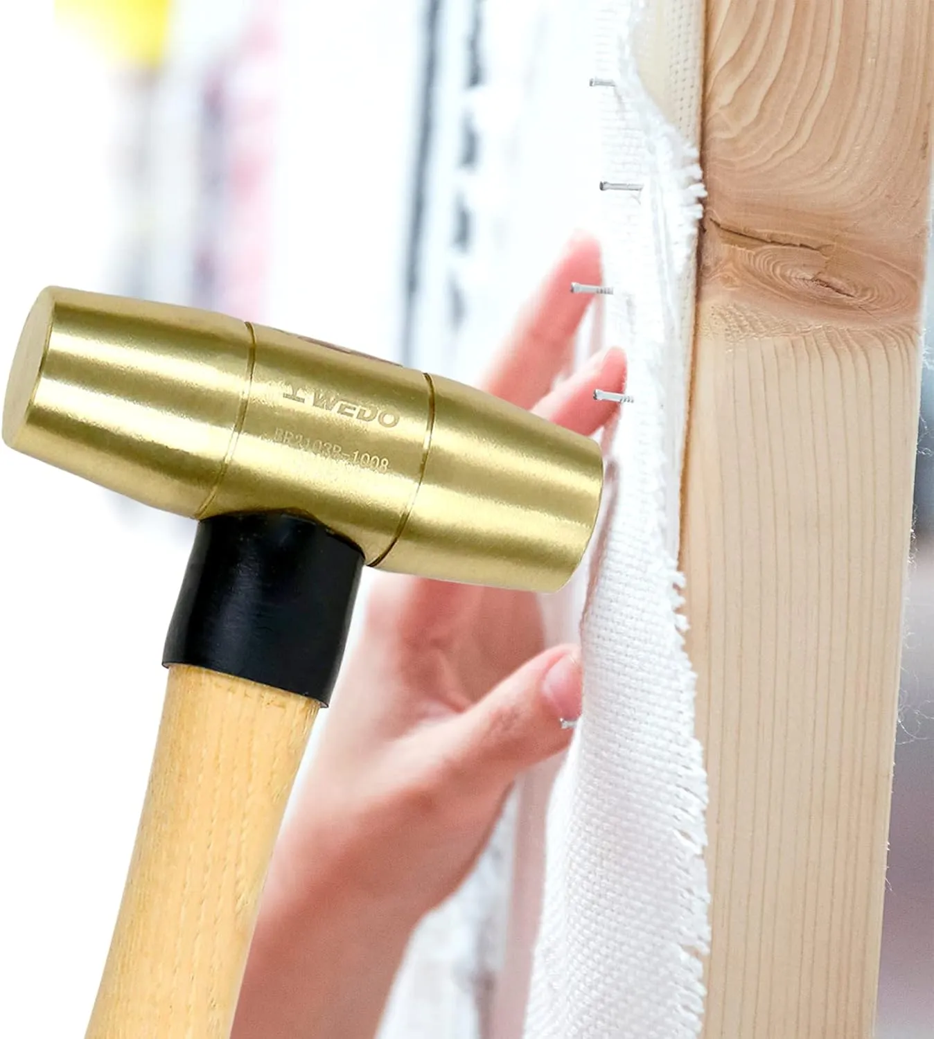 WEDO Brass Hammer 1/2lb,Wooden Hammer,Sledge Hammer,Solid Brass Mallet Hammer,Wooden Hammer Handle,Length 280mm,Die-Forged, Corrosion Resistant, DIN Standard