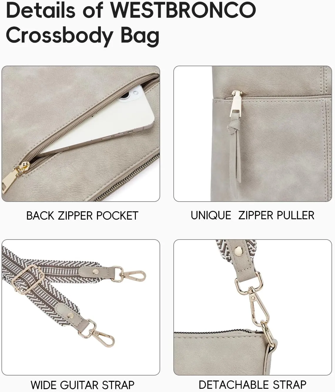 WESTBRONCO Crossbody Purses for Women Medium Shoulder Bag Vegan Leather Handbags with Guitar Strap
