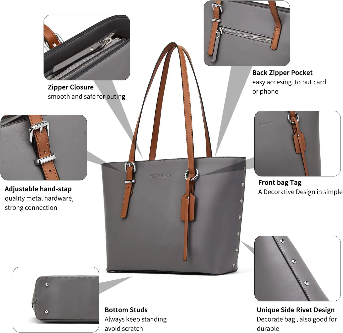 WESTBRONCO Vegan Leather Purses and Handbags For Women,Travel Tote bag Large Shoulder Bag with zipper
