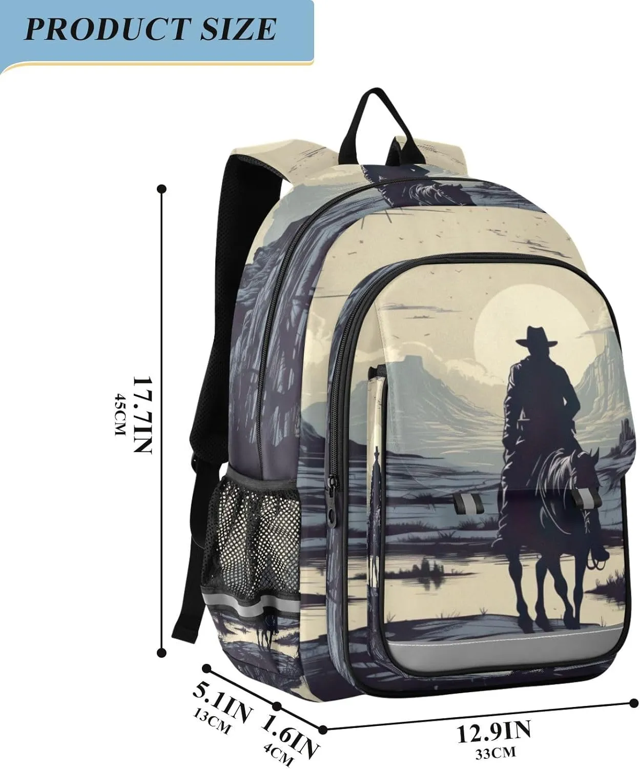 Western Cowboy Horse Sunset School Backpack for Girls-Boys Elementary School Bookbag Daypack for Kids