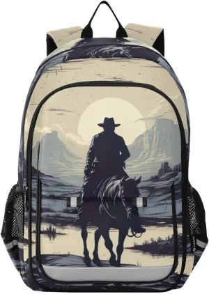 Western Cowboy Horse Sunset School Backpack for Girls-Boys Elementary School Bookbag Daypack for Kids