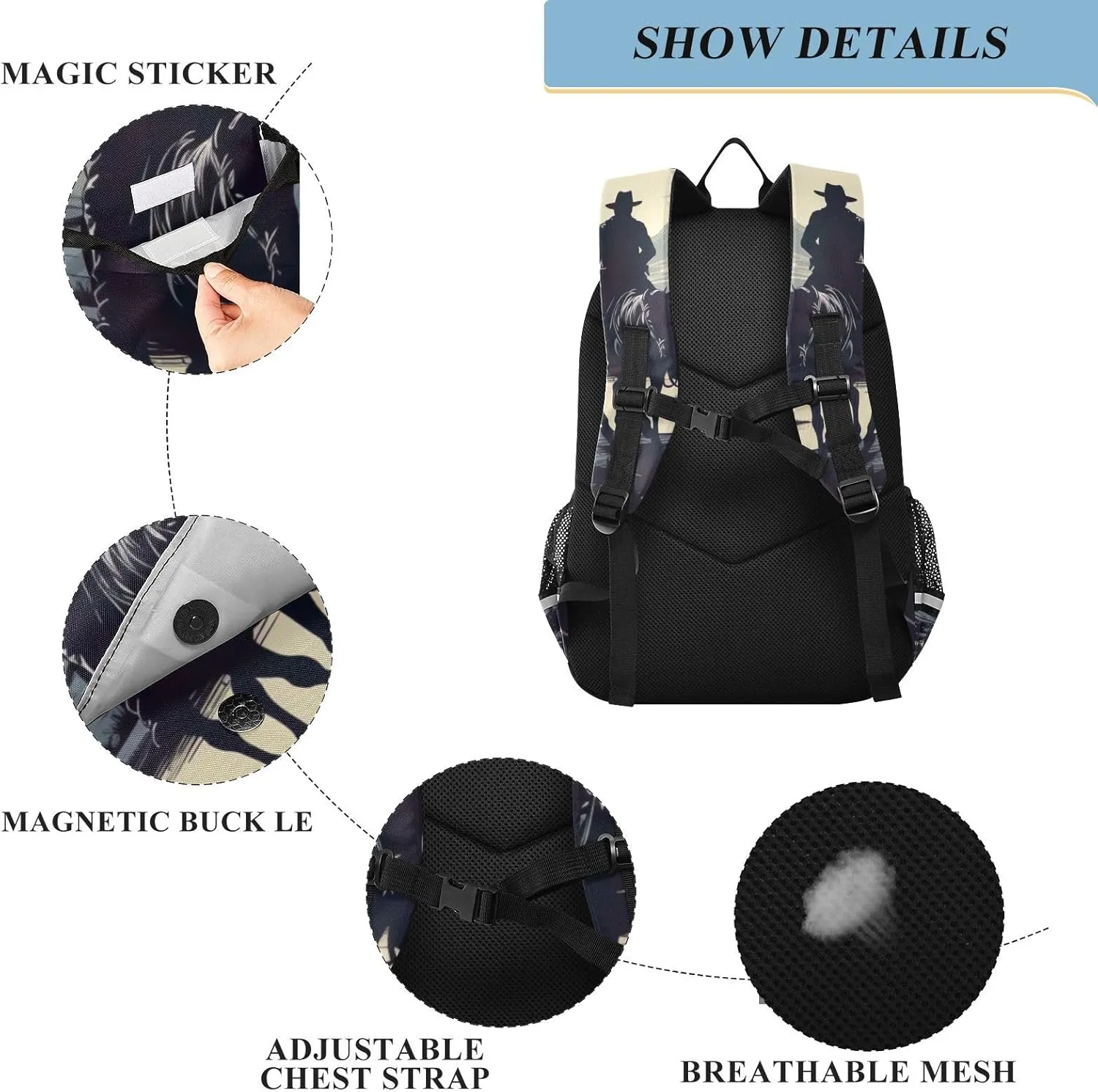 Western Cowboy Horse Sunset School Backpack for Girls-Boys Elementary School Bookbag Daypack for Kids