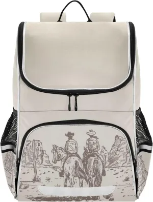 Western Desert Cowboy Backpack with Reflective Strip for Kids Boys Girls Elementary School Bag Removable Chest Strap