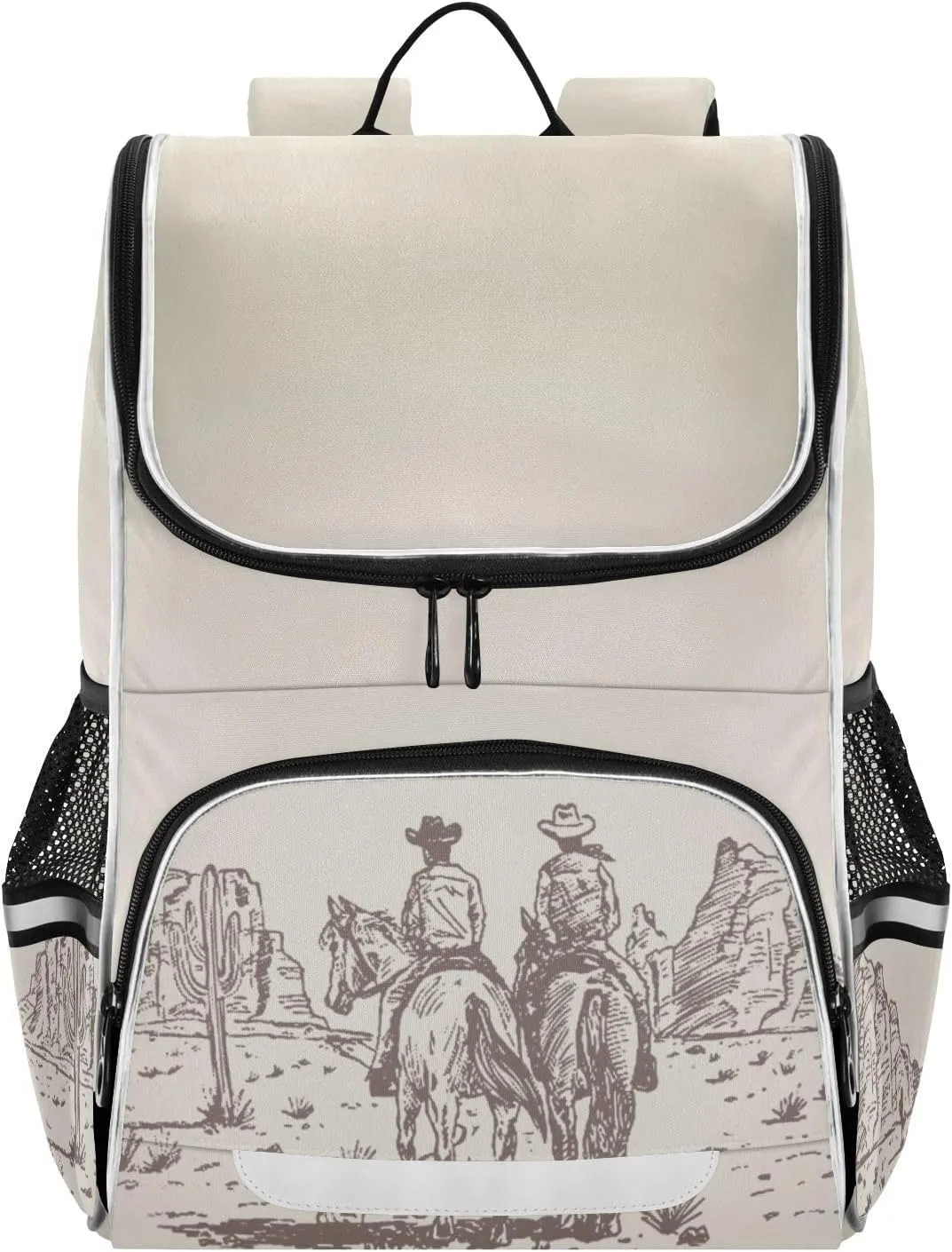Western Desert Cowboy Backpack with Reflective Strip for Kids Boys Girls Elementary School Bag Removable Chest Strap