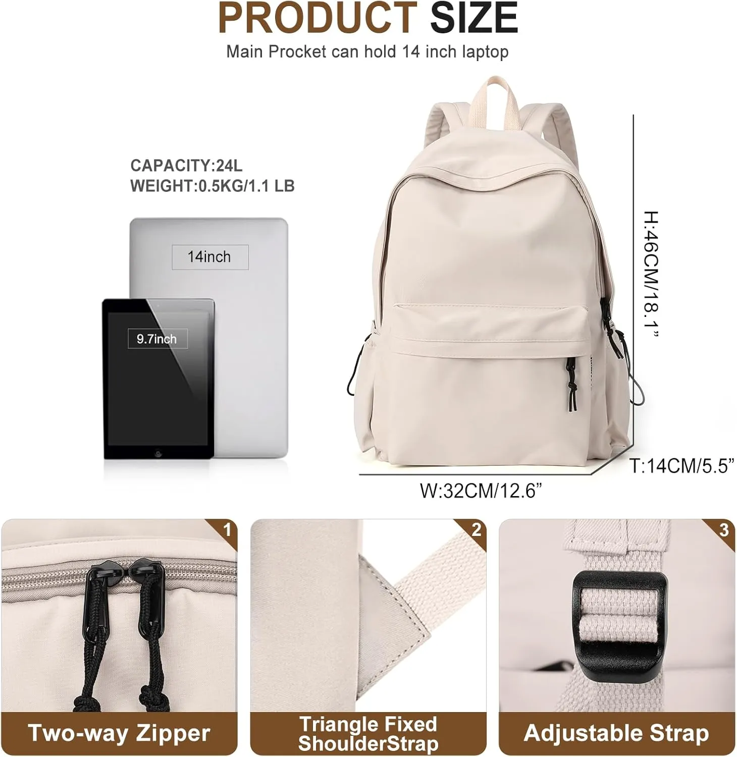 White Bookbags For Teen Girls Boys Waterproof College Backpack Middle School bags Lightweight Travel Rucksack Casual Daypack Laptop Backpacks For Men Women