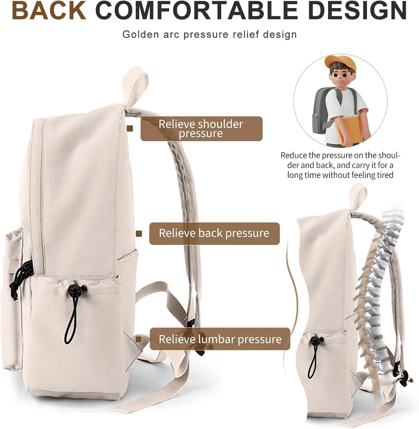 White Bookbags For Teen Girls Boys Waterproof College Backpack Middle School bags Lightweight Travel Rucksack Casual Daypack Laptop Backpacks For Men Women