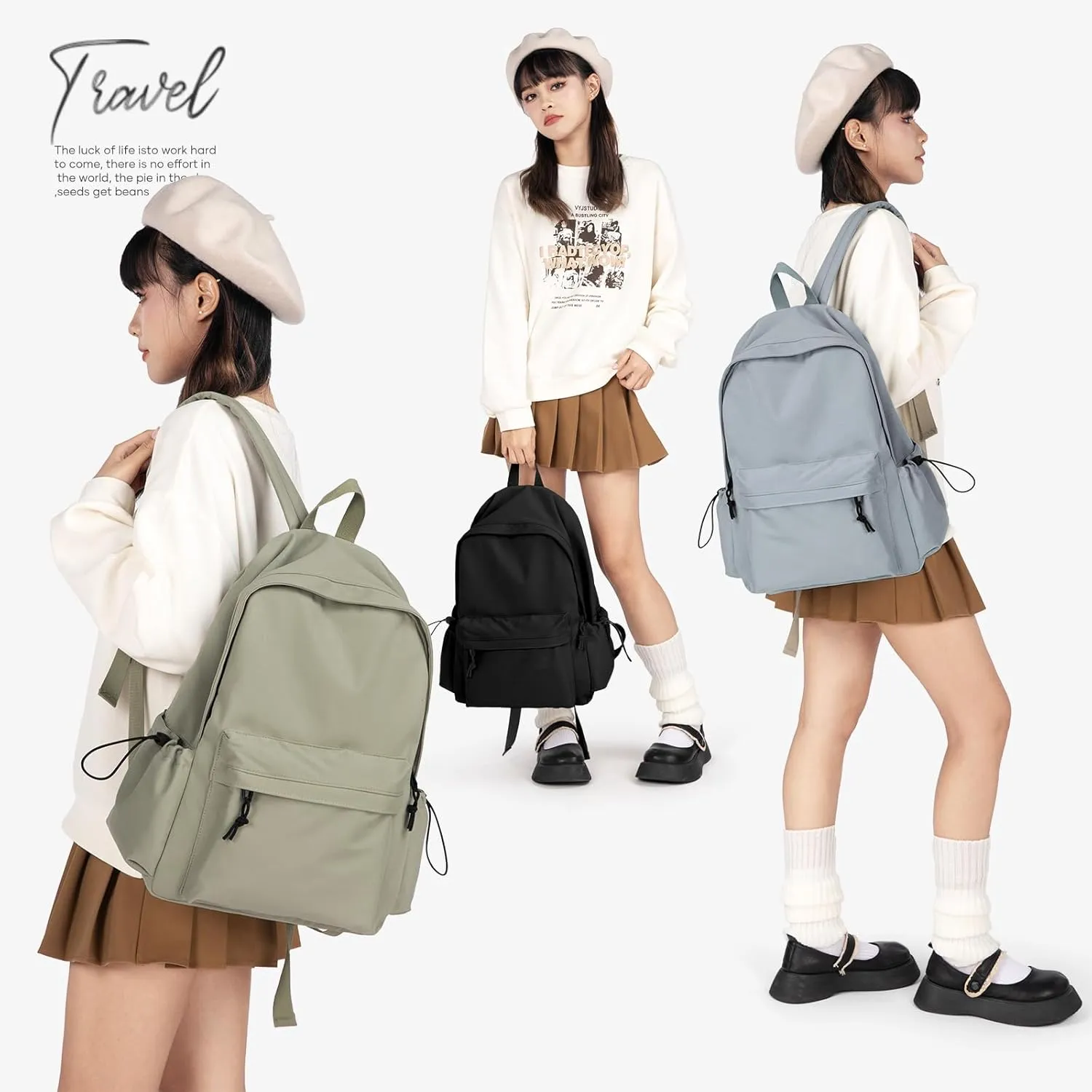 White Bookbags For Teen Girls Boys Waterproof College Backpack Middle School bags Lightweight Travel Rucksack Casual Daypack Laptop Backpacks For Men Women
