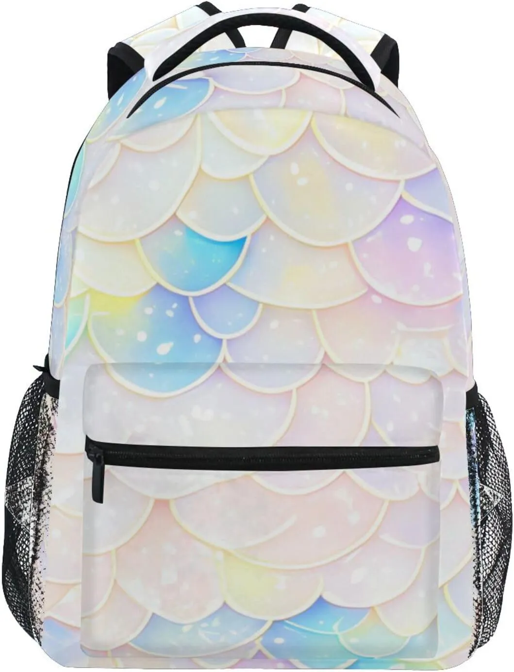 White Fish Scale Shimmering kids backpack 16 inch with chest strap books bag for 6th grade school boys girls