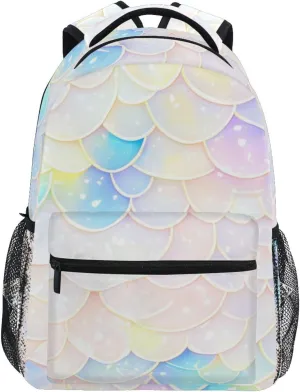 White Fish Scale Shimmering kids backpack 16 inch with chest strap books bag for 6th grade school boys girls