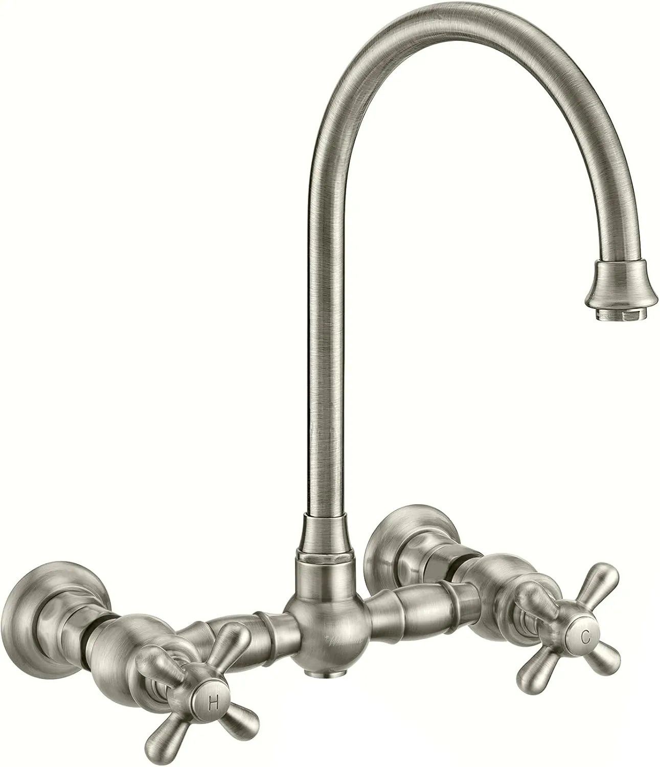 Whitehaus Kitchen Faucet; Brass Construction, Gooseneck, Cross Handles, Side Spray; Brushed Nickel