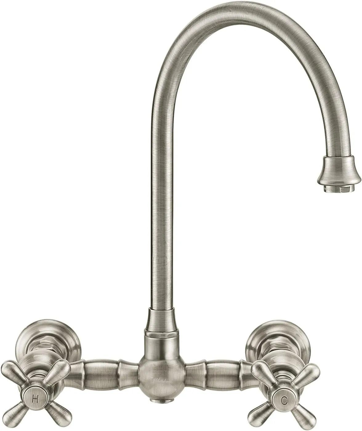 Whitehaus Kitchen Faucet; Brass Construction, Gooseneck, Cross Handles, Side Spray; Brushed Nickel