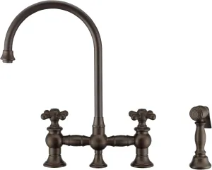 Whitehaus Kitchen Faucet; Brass Construction, Gooseneck, Cross Handles, Side Spray; Rubbed Bronze