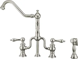 Whitehaus Kitchen Faucet; Solid Brass Construction, Lever Handles, Brass Side Spray; Polished Chrome