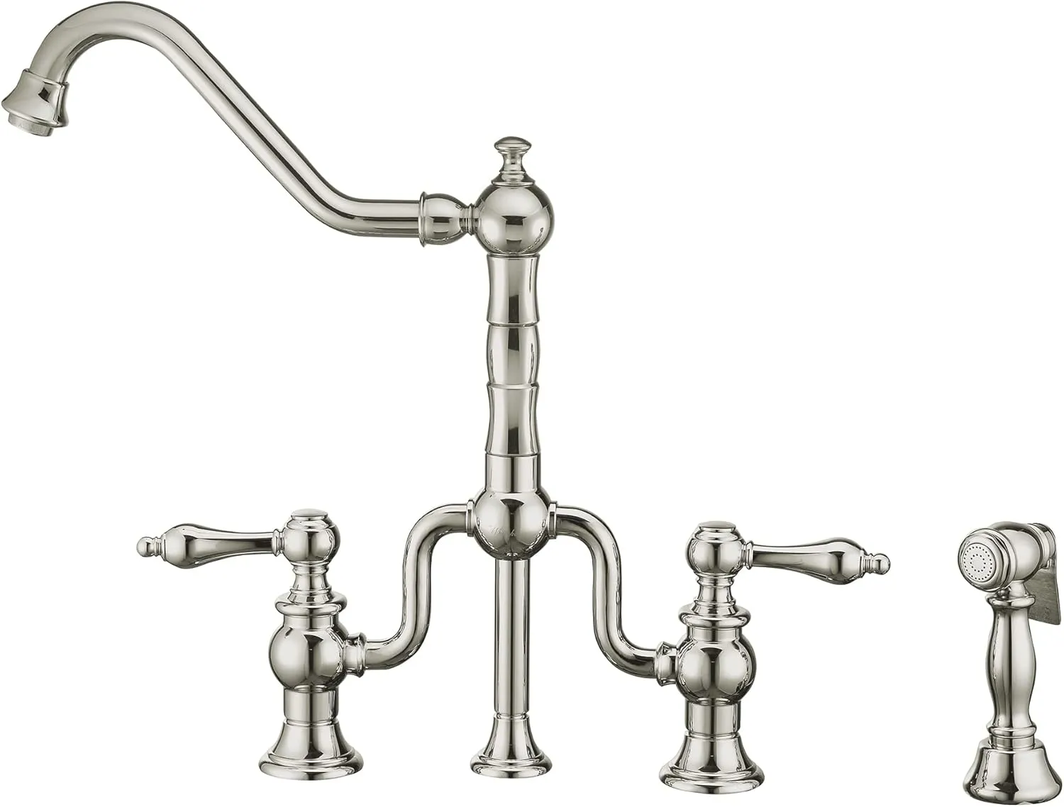 Whitehaus Kitchen Faucet; Solid Brass Construction, Lever Handles, Brass Side Spray; Polished Chrome