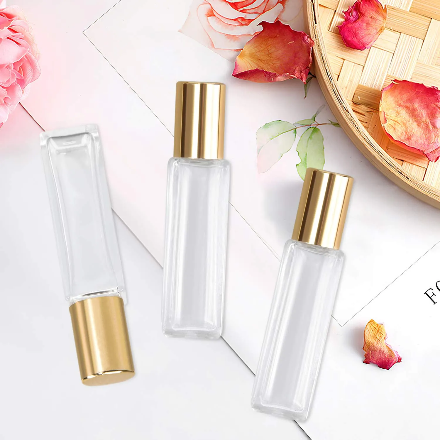 wifreo 20Pcs 10ml Glass Roll On Bottle for Essential Oils, Eco-friendly Refillable Clear Perfume Sample Bottles with Stainless Steel Roller Ball - Portable & Practical