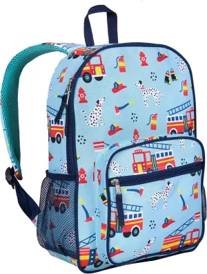 Wildkin Day2Day Kids Backpack – School & Travel Bag with Side Mesh Pocket - Firefighters