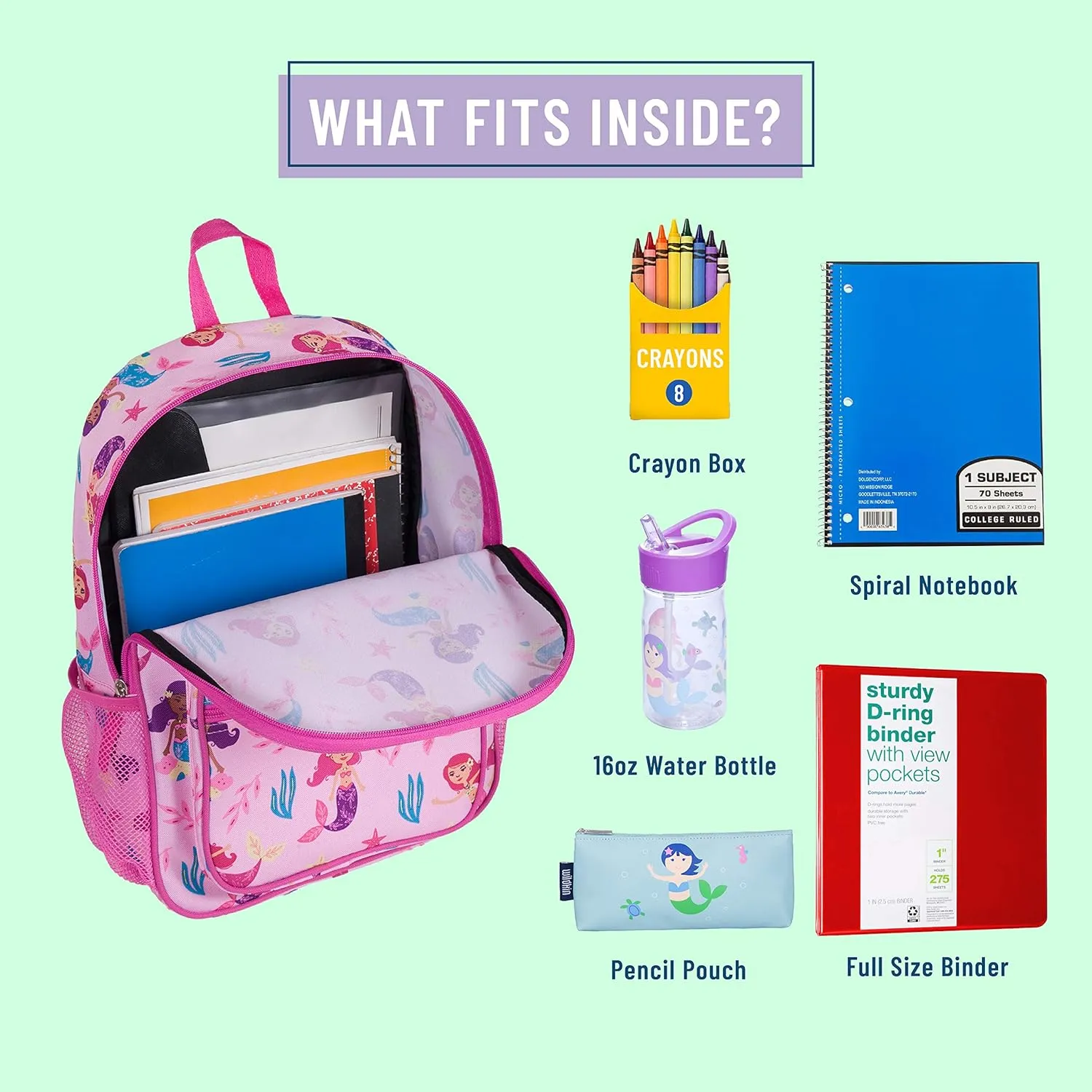 Wildkin Day2Day Kids Backpack – School & Travel Bag with Side Mesh Pocket - Groovy Mermaids