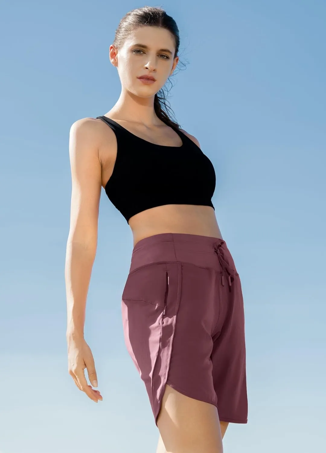 Willit Women's 7" Athletic Running Shorts Long Workout Hiking Shorts Quick Dry High Waisted Active Zipper Pocket