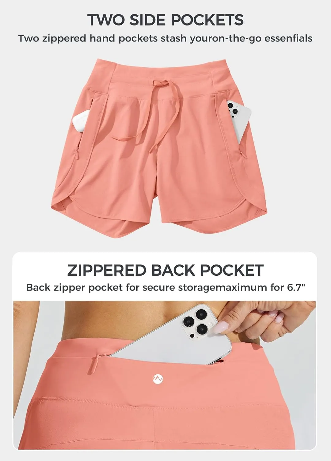 Willit Women's 7" Athletic Running Shorts Long Workout Hiking Shorts Quick Dry High Waisted Active Zipper Pocket
