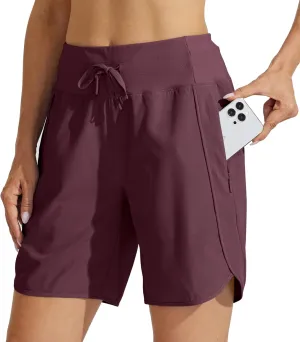 Willit Women's 7" Athletic Running Shorts Long Workout Hiking Shorts Quick Dry High Waisted Active Zipper Pocket