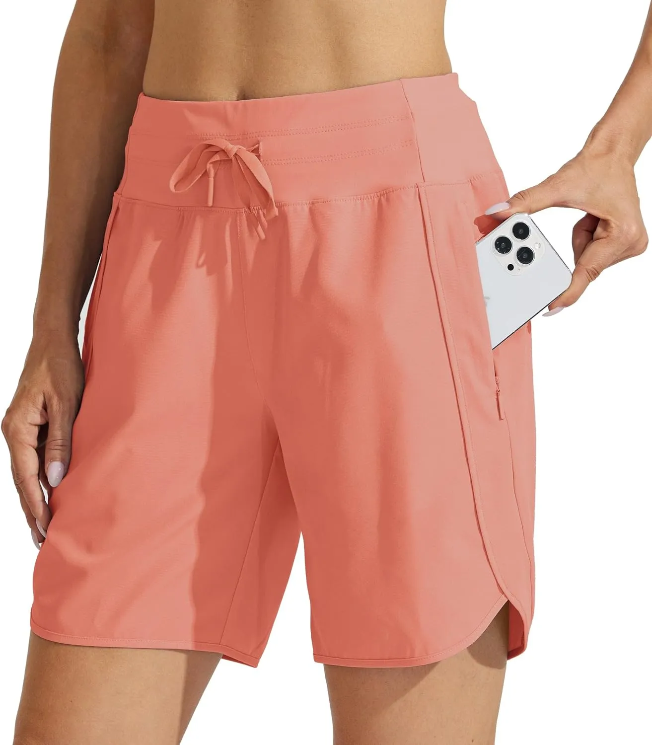 Willit Women's 7" Athletic Running Shorts Long Workout Hiking Shorts Quick Dry High Waisted Active Zipper Pocket