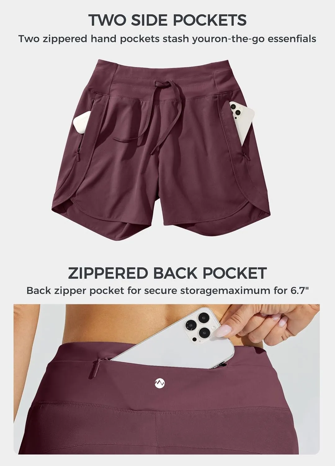 Willit Women's 7" Athletic Running Shorts Long Workout Hiking Shorts Quick Dry High Waisted Active Zipper Pocket
