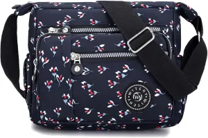WITERY Nylon Shoulder Bags for Women - Multi-Pocket Zipper Waterproof Travel Purse Casual Small Lightweight Messenger Bag