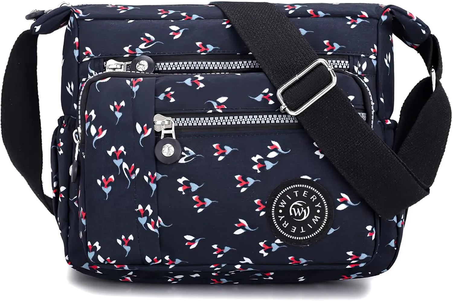 WITERY Nylon Shoulder Bags for Women - Multi-Pocket Zipper Waterproof Travel Purse Casual Small Lightweight Messenger Bag