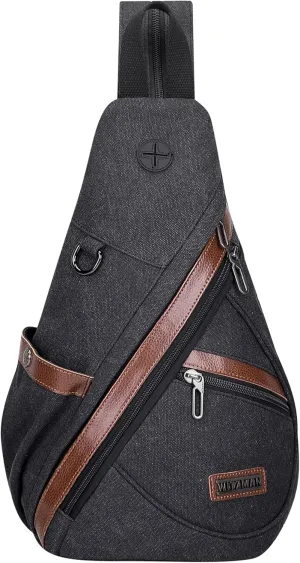 WITZMAN Canvas Sling Bag for Men Women Convertible Sling Backpack Crossbody Vintage Chest Bag Travel Casual Daypack（A8003 Classic Black）