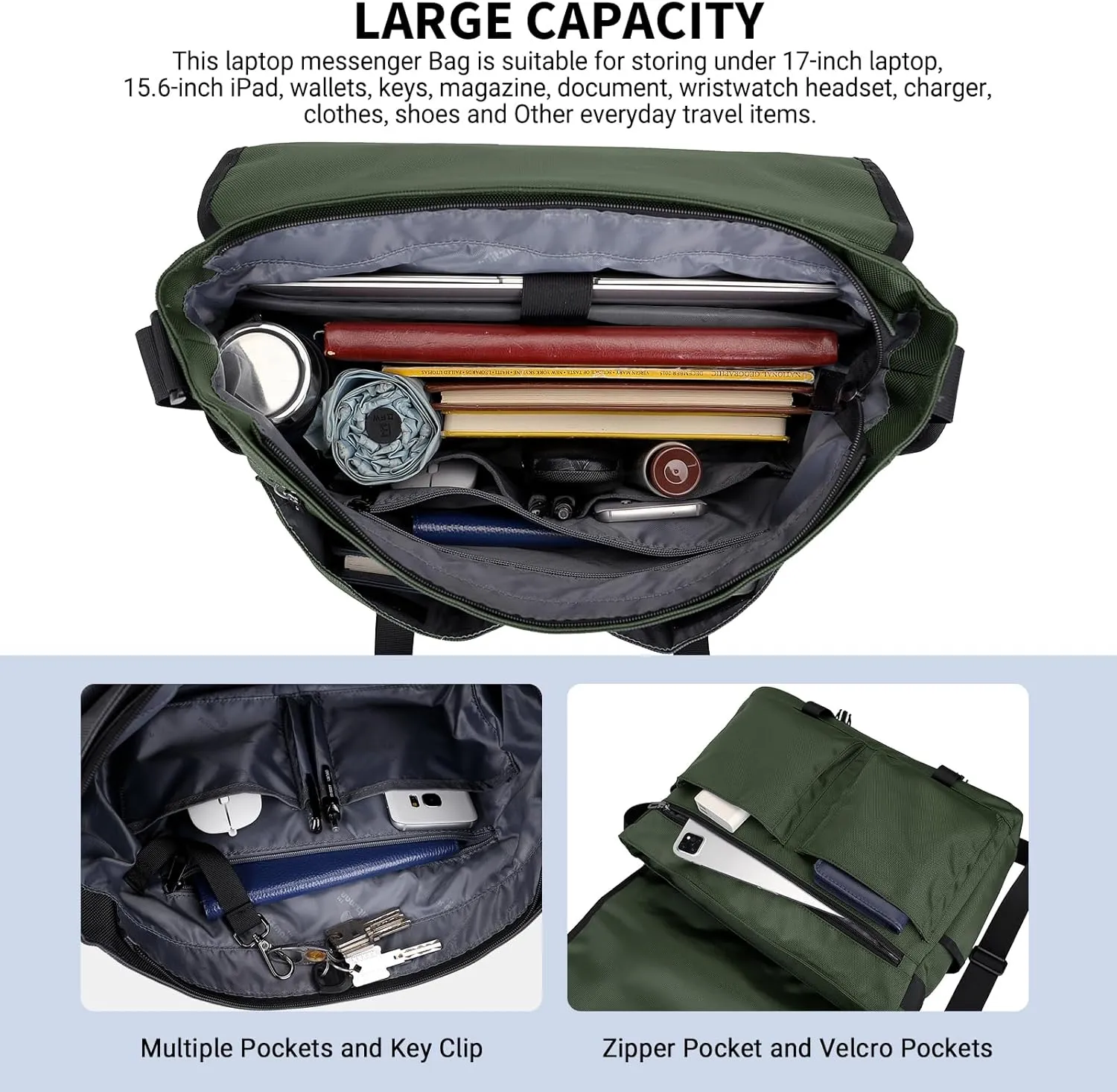 WITZMAN Messenger Bag for Men Crossbody Large Lightweight Satchel Bag Nylon Shoulder Bag with 15.6 inch Laptop