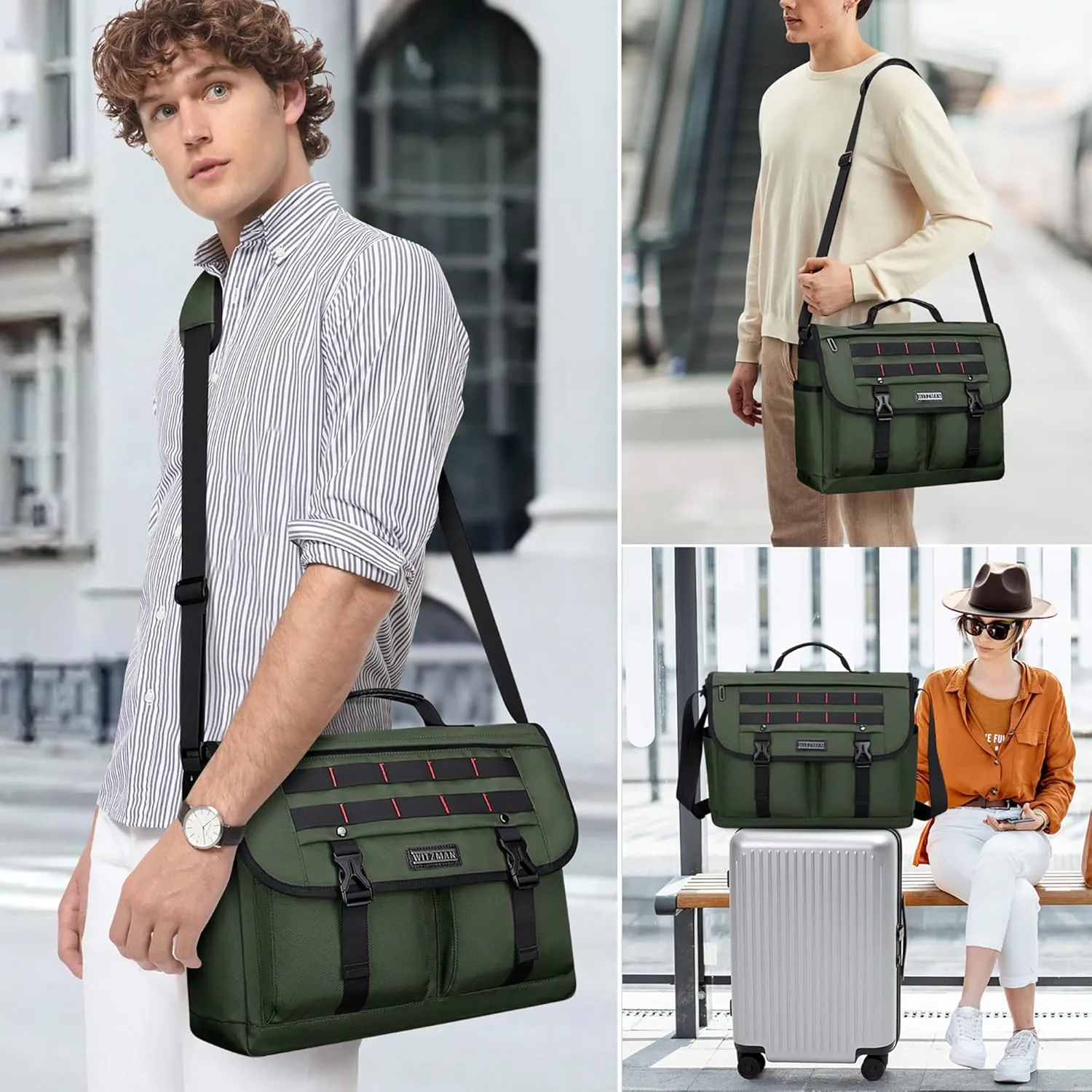 WITZMAN Messenger Bag for Men Crossbody Large Lightweight Satchel Bag Nylon Shoulder Bag with 15.6 inch Laptop