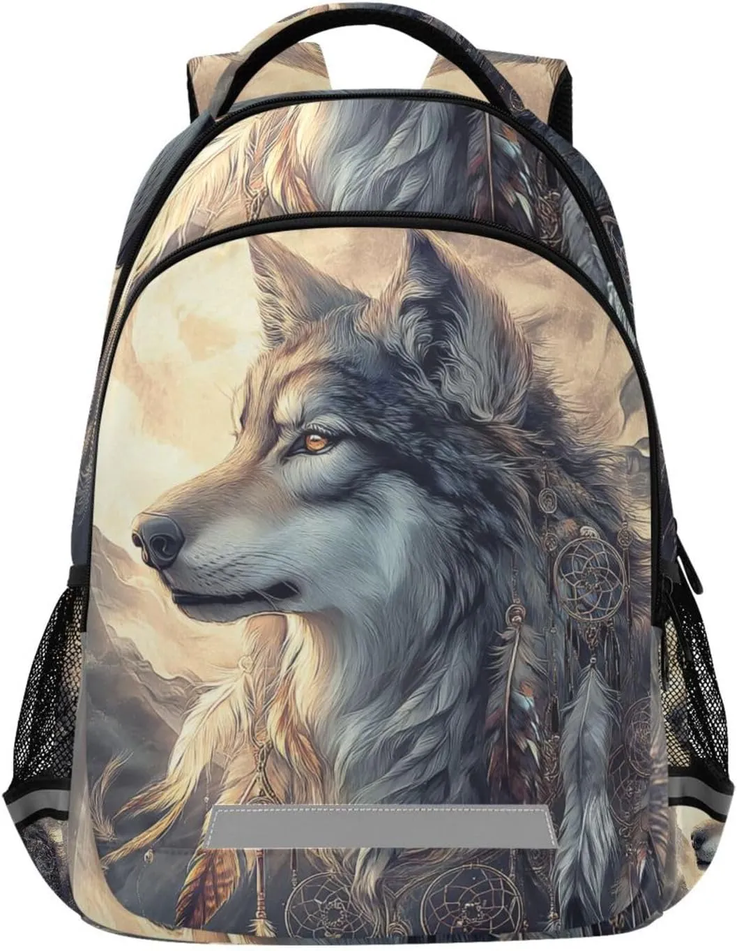 Wolf Moon Dream Catcher Feathers Backpack for Boys Girls Elementary School Bag Kids Travel Bags Casual Rucksack Laptop Bookbag