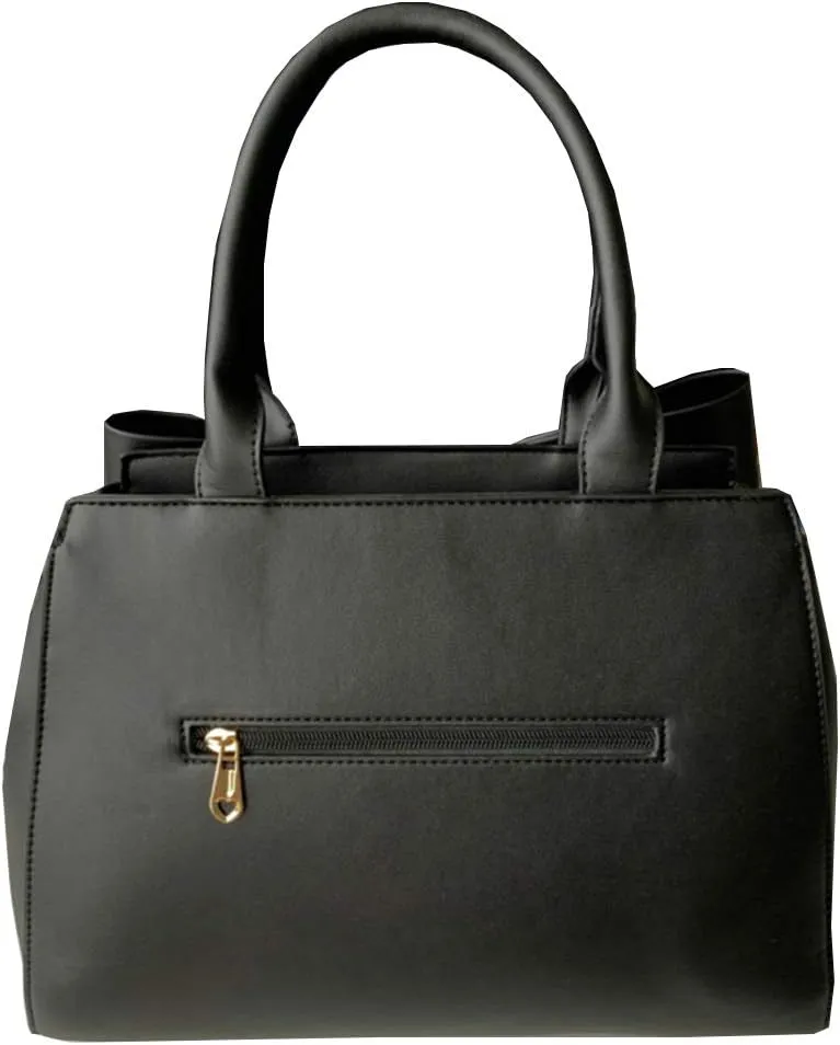 Women 2Pcs Handbag Set Bow-Knot Satchel Top-handle Crossbody Bag Tote Wallet Purse with Heart Pendant Black