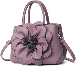 Women Flower Top Handle Handbag Purse PU Leather Satchel Petal Crossbody Shoulder Bag Tote