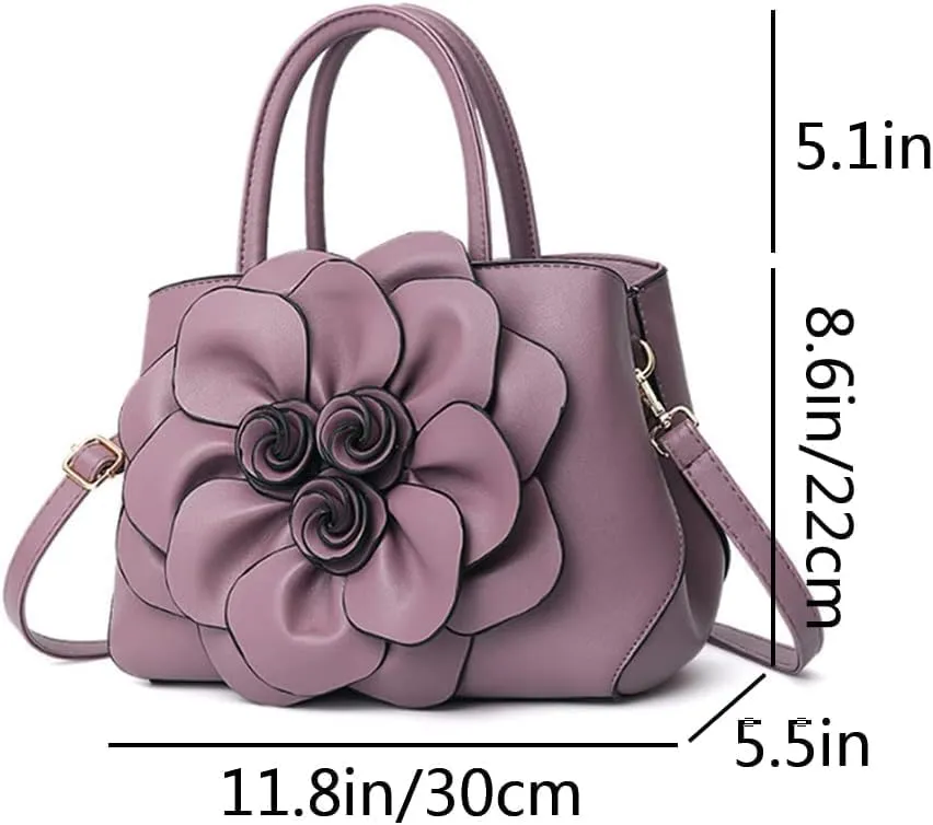 Women Flower Top Handle Handbag Purse PU Leather Satchel Petal Crossbody Shoulder Bag Tote