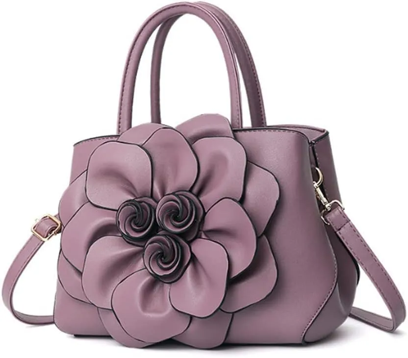 Women Flower Top Handle Handbag Purse PU Leather Satchel Petal Crossbody Shoulder Bag Tote