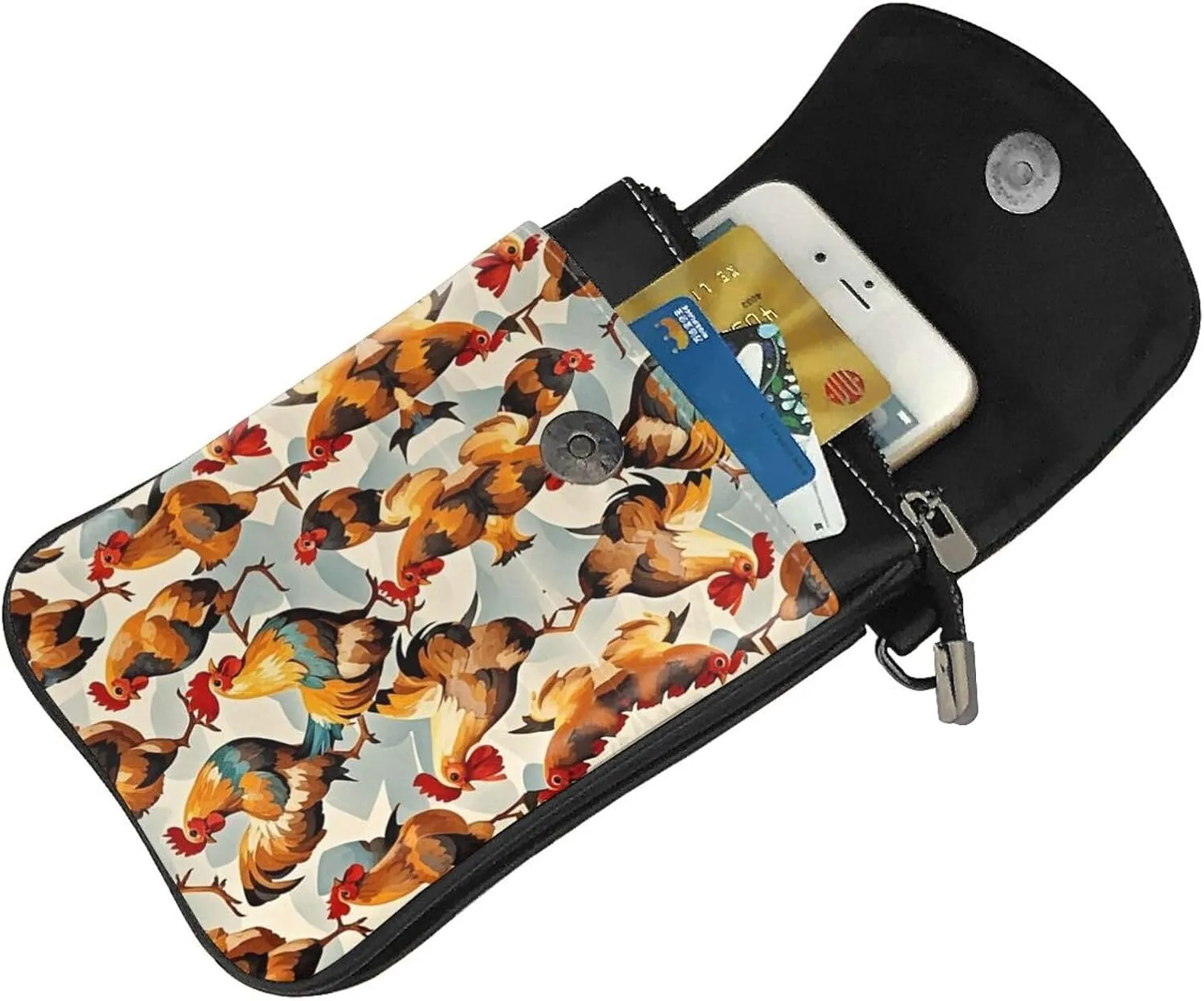 Women Ladies Girls Roomy Pockets Phone Neck Travel Wallet Handbag Credit Card Clutch Bag, Water Resistant, Excersise Golf Bag - Rooster Chicken Breeds Art
