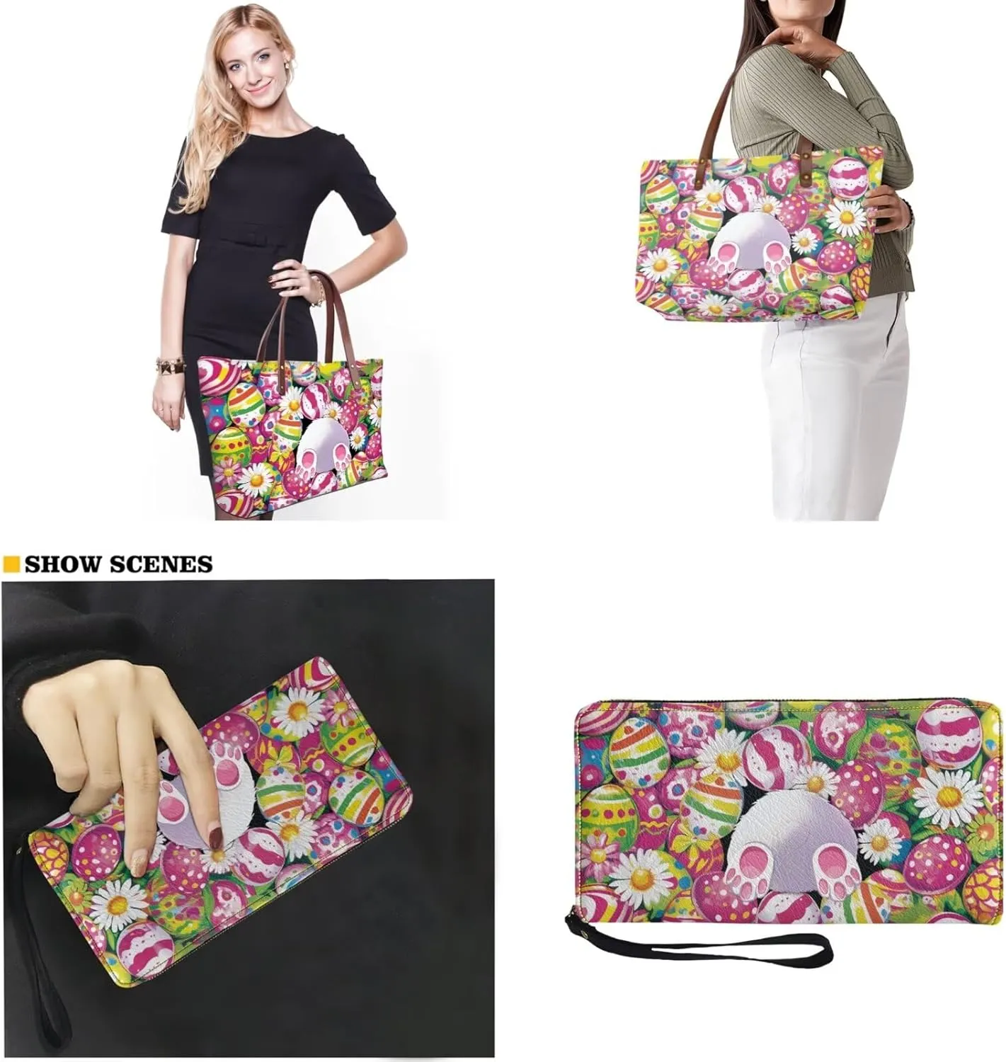 Women Ladies Handbags Wallet,Casual Top Handle Tote Bag with Wristlet Wallet,Easter Satchel Purse with Zipper