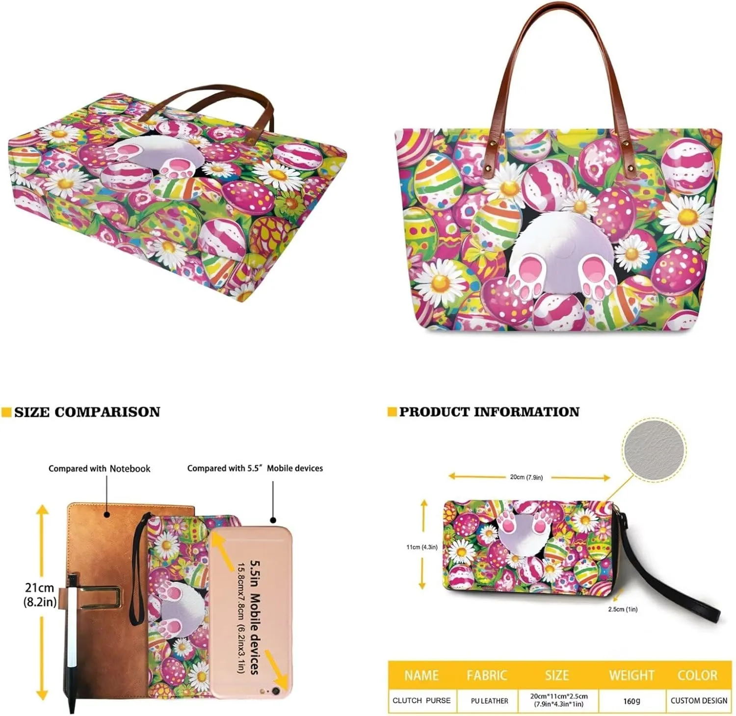 Women Ladies Handbags Wallet,Casual Top Handle Tote Bag with Wristlet Wallet,Easter Satchel Purse with Zipper