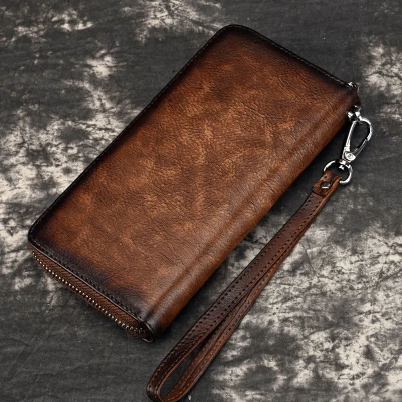 Women Natural Skin Long Wallet Money Handy Bag ID Card Holder Embossed Floral Genuine Leather Zipper Clutch Wrist Bags Purse